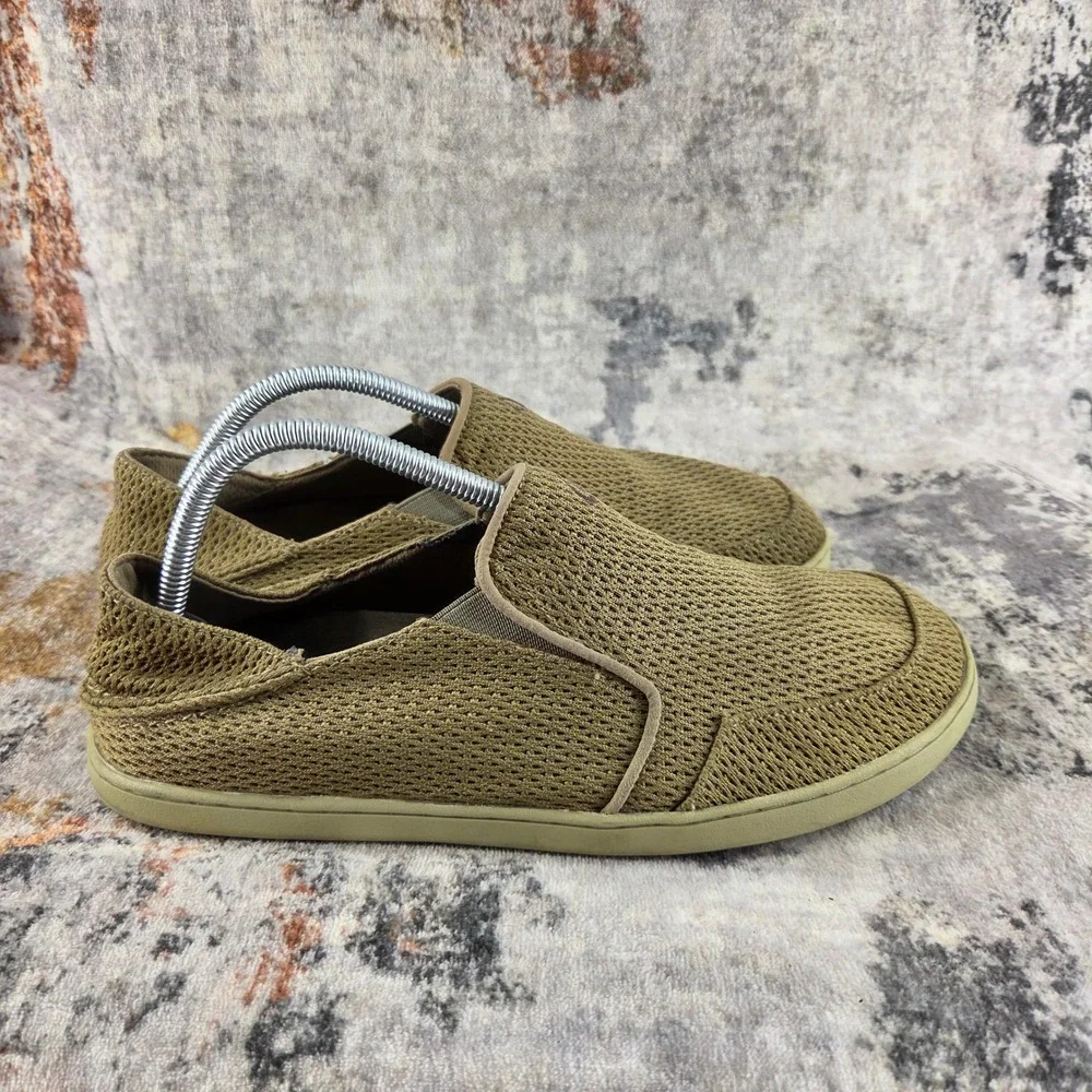 OluKai Shoes Nohea Mesh Men 9.5 Brown Slip On Drop Heel Loafer Casual Resortwear